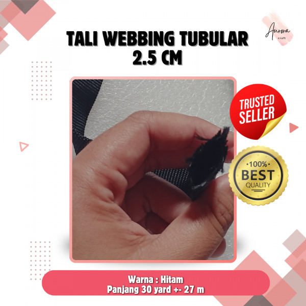 TALI WEBBING BISBAN TUBULAR / LUBANG PER ROLL 30 YARD / 27 Meter Hitam Lebar 2.5 cm