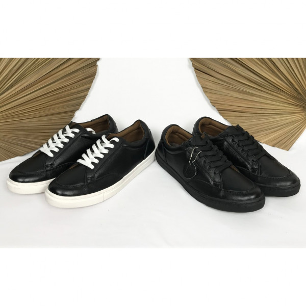 Sepatu Casual Kulit Asli Sneakers Pria Hitam