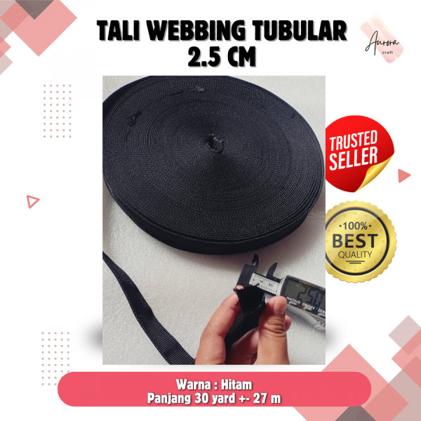 TALI WEBBING BISBAN TUBULAR / LUBANG PER ROLL 30 YARD / 27 Meter Hitam Lebar 2.5 cm