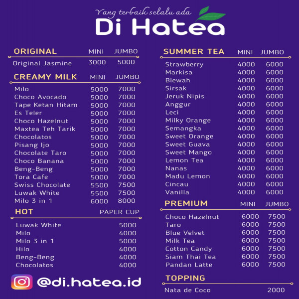 menu minuman dihatea