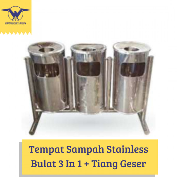 TEMPAT SAMPAH STAINLESS BULAT 3 IN 1 + TIANG GESER